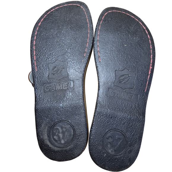 Camel Brand Leather Flip Flop Sandals Womens Size 6.5-7 Brown Made in Jerusalem - Picture 2 of 5